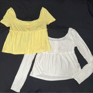 2 SHEIN shirts size small‎ Yellow Short Sleeve and white long sleeve tops